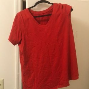 A teen girl red shirt.